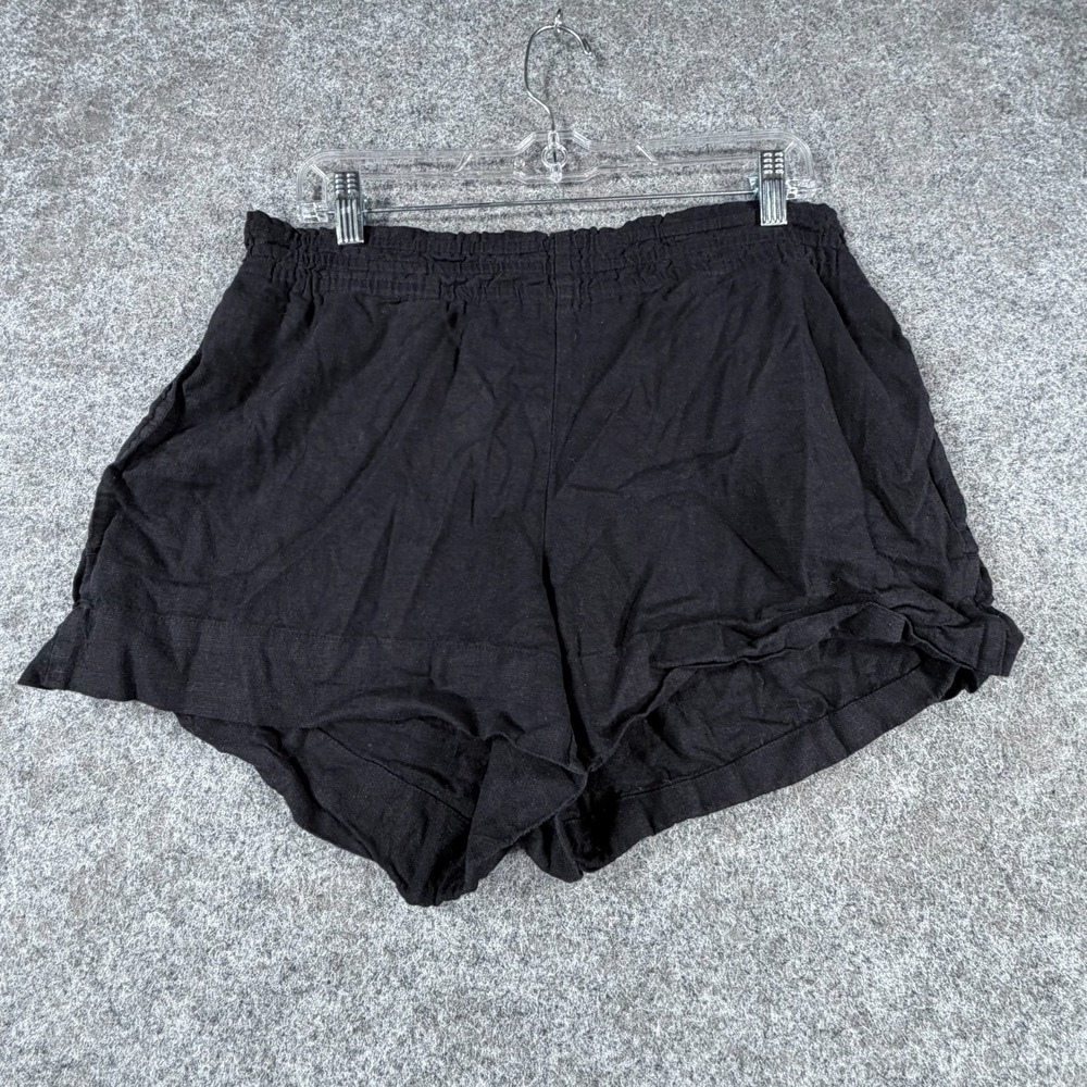 A New Day Shorts Women Medium Black Linen Casual Elastic Waist High Rise Pull On